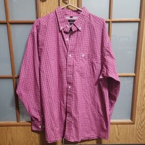Ariat Pro Series Stretch Men's Magenta Checkered Button Down Shirt Size XL